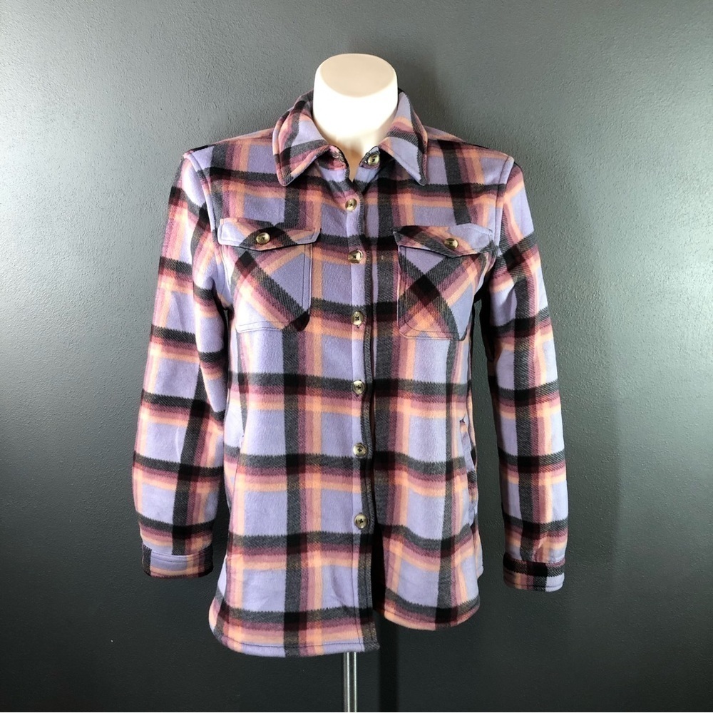 Sage Collective Long Sleeve Plaid Super Plush Sherpa Lined Fleece Shirt Jacket - Picture 3 of 11